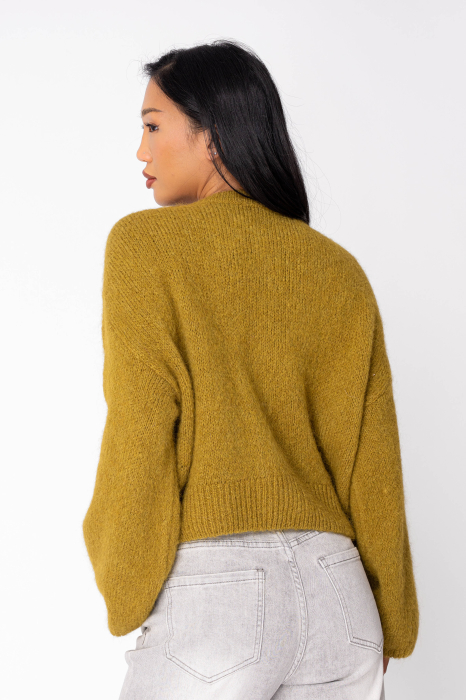 Pulover cu nasturi mix de lana si mohair alpaca Mustard [2]