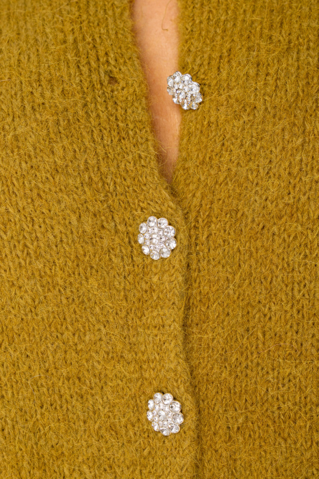 Pulover cu nasturi mix de lana si mohair alpaca Mustard [3]