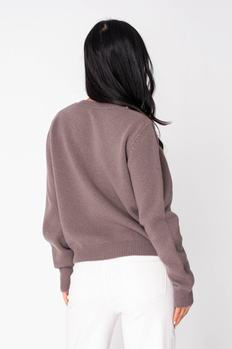Pulover cu strasuri din 100% Lana Taupe [2]