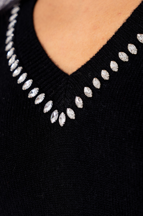 Pulover cu strasuri din lana si casmir Black [4]