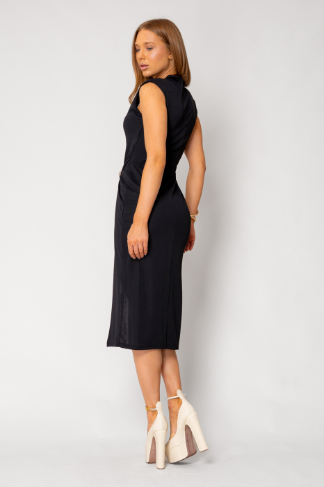 Symmetrical midi dress with decorative ring Black [4]