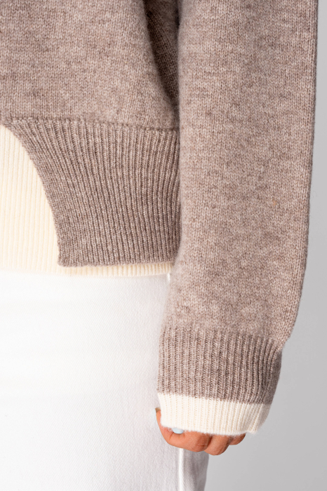 Lightweight 100% wool sweater, Taupe/Off White [5]