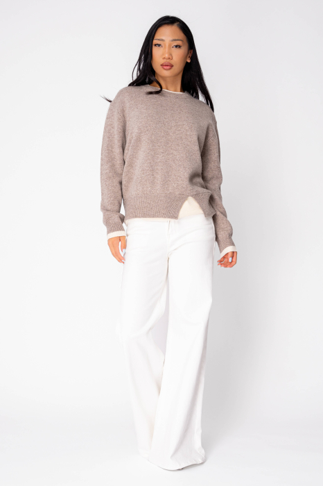 Pulover din 100% Lana, Taupe Off White