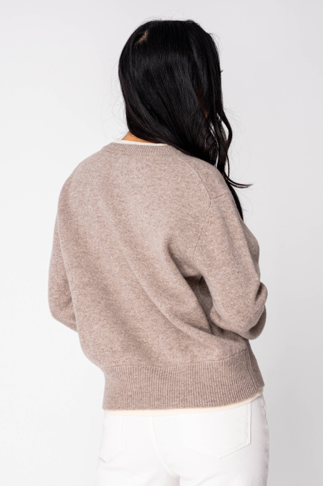 Lightweight 100% wool sweater, Taupe/Off White [4]