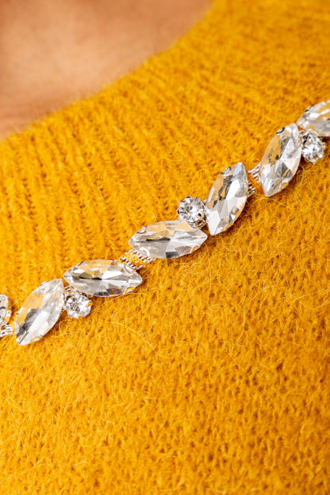 Pulover cu strasuri din mix de lana si alpaca Mustard [4]