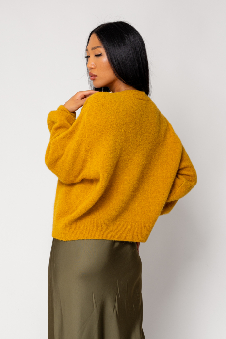 Pulover cu strasuri din mix de lana si alpaca Mustard [3]