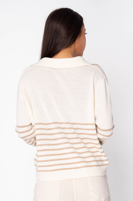 Off White/Beige Striped Wool and Cashmere Blend Sweater [3]