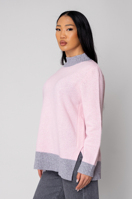 Pulover fin din 100% Lana Pink/Grey [2]