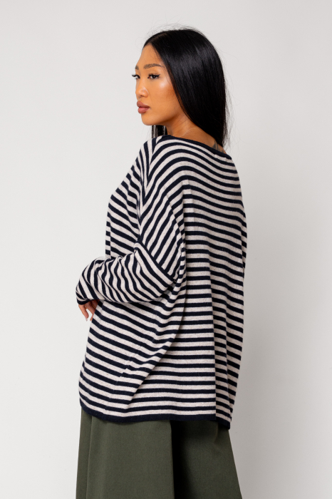 Striped sweater made of wool and cashmere blend Beige/Navy [3]