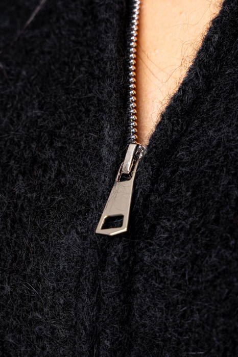 Black wool and mohair blend zipper sweater [4]