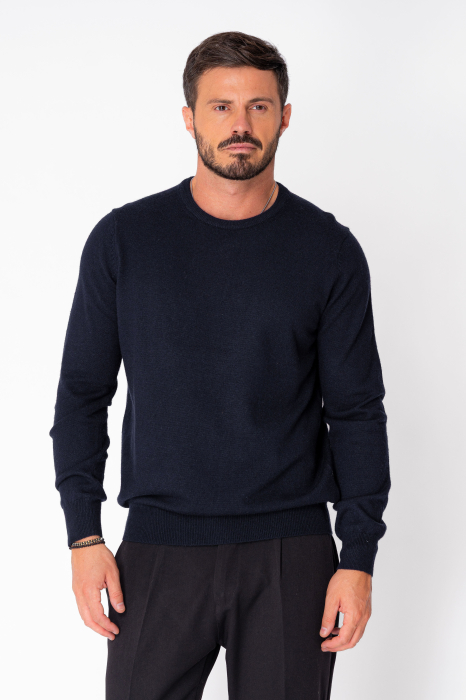 Pulover maneca lunga mix de lana si casmir Navy