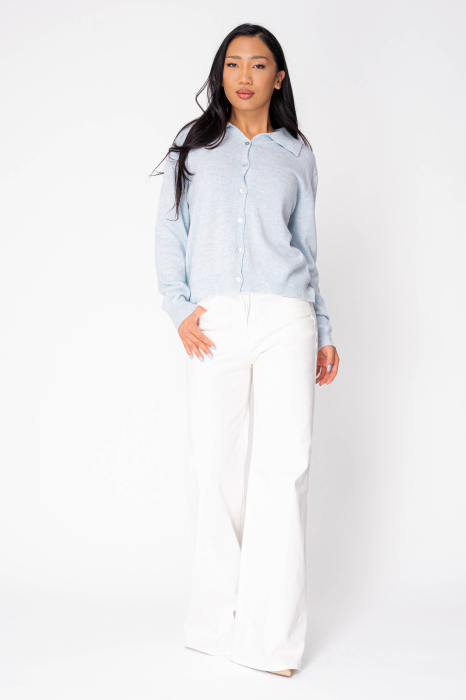Lightweight button-up sweater in a wool-cashmere blend – Sky blue [5]