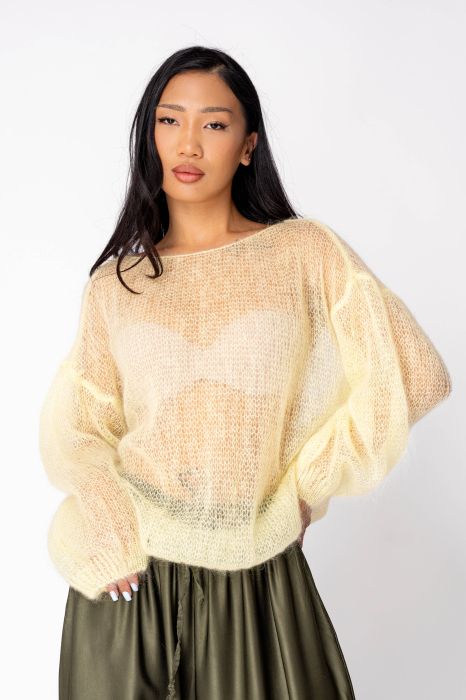 Pulover subtire din mix de mohair Light Yellow [3]