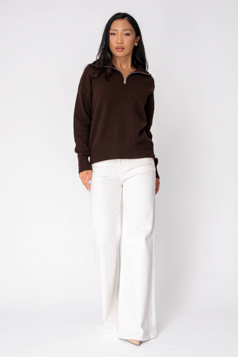 Pulover tip bluza cu fermoar scurt din 100% Lana, Brown [4]