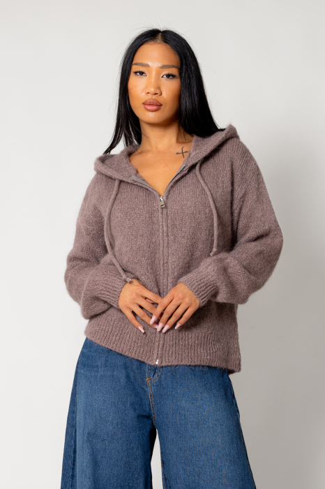 Taupe wool and mohair blend jacket sweater [1]