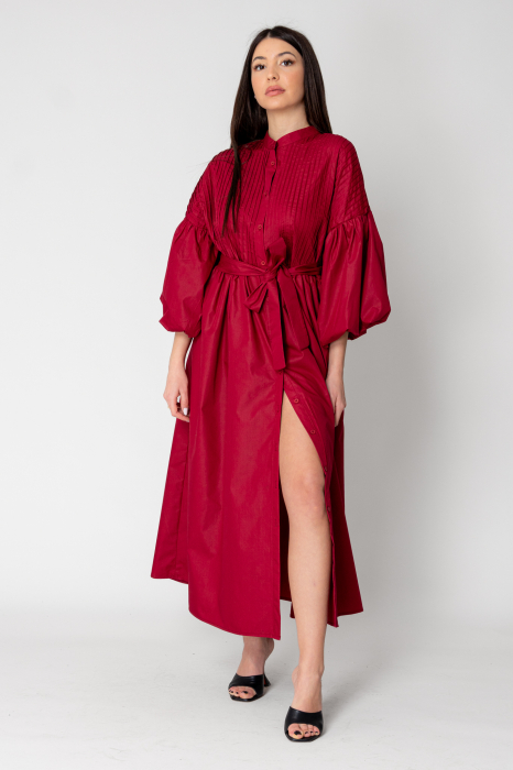 Rochie larga tip camasa cu cordon Bordeaux [3]