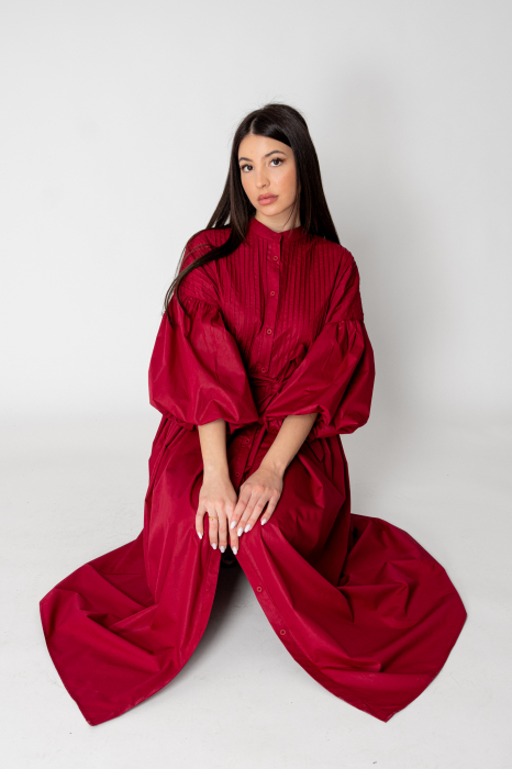 Rochie larga tip camasa cu cordon Bordeaux [5]
