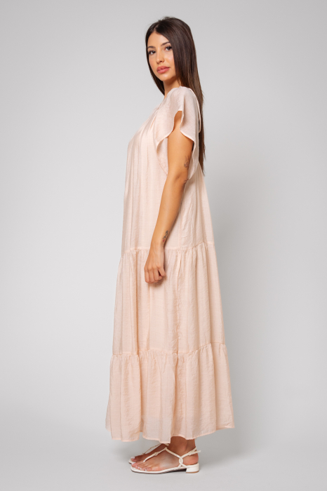 Rochie lunga mix de matase Beige [2]