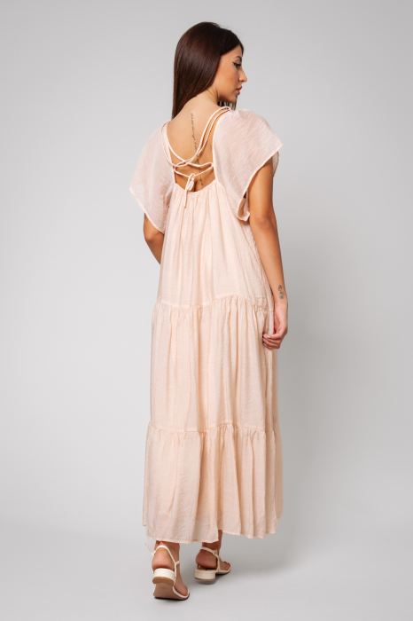 Rochie lunga mix de matase Beige [3]