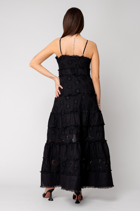 Rochie lunga cu nasturi si broderie Black [4]