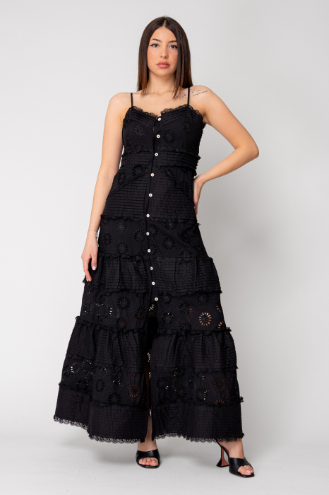 Rochie lunga cu nasturi si broderie Black [2]