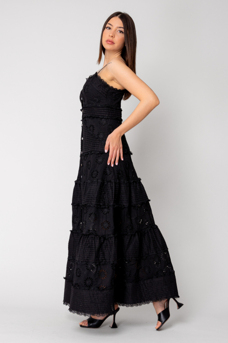 Rochie lunga cu nasturi si broderie Black [3]