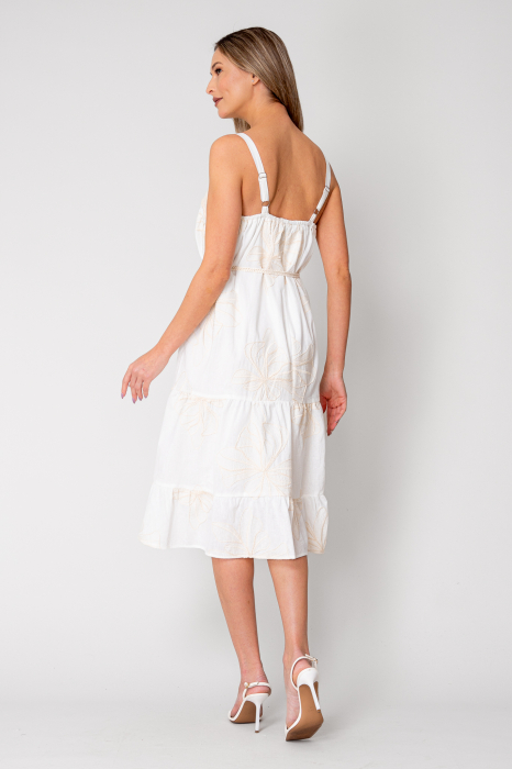 Long dress with straps and embroidery Off White/Cream [3]