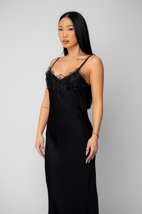 Rochie lunga cu bretele si dantela Black [4]