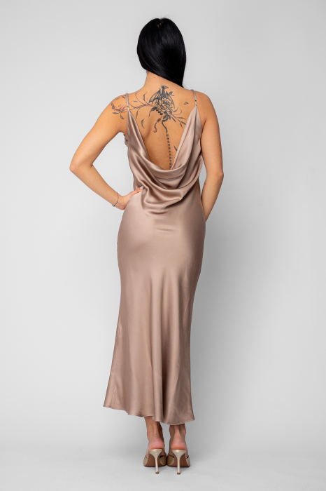 Rochie lunga cu bretele si dantela Beige [3]