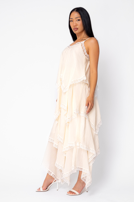 Long dress with straps and ruffles Cream [2]