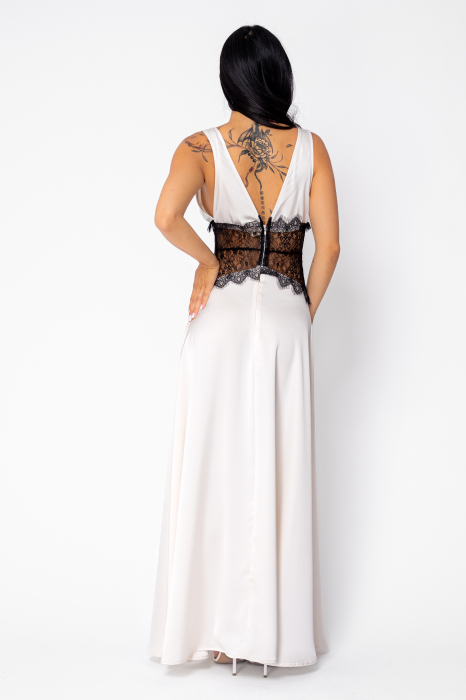 Rochie lunga cu dantela Off White/Black [3]