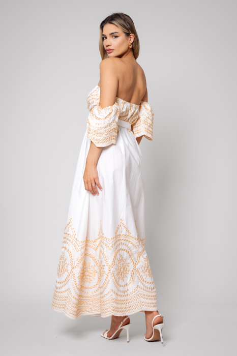 Rochie lunga cu umerii goi Off White/Cream [3]