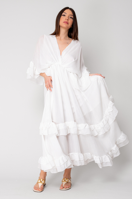 Long dress with ruffles 100% cotton White [7]