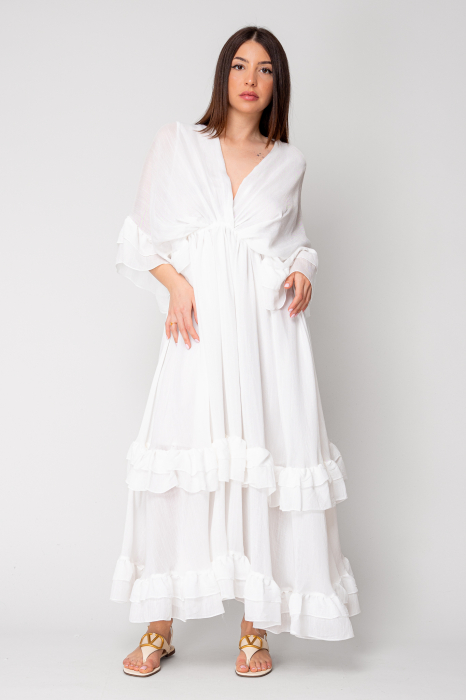 Long dress with ruffles 100% cotton White [2]