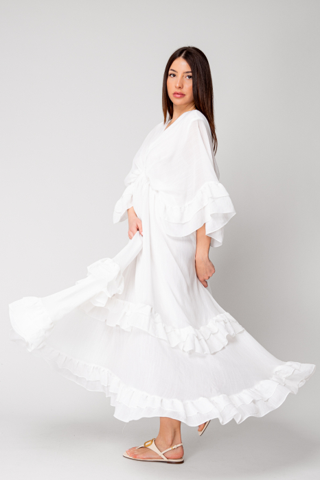 Long dress with ruffles 100% cotton White [3]