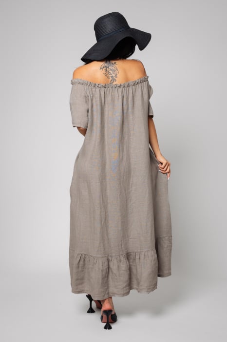 Rochie lunga cu umerii goi 100% in Taupe [3]