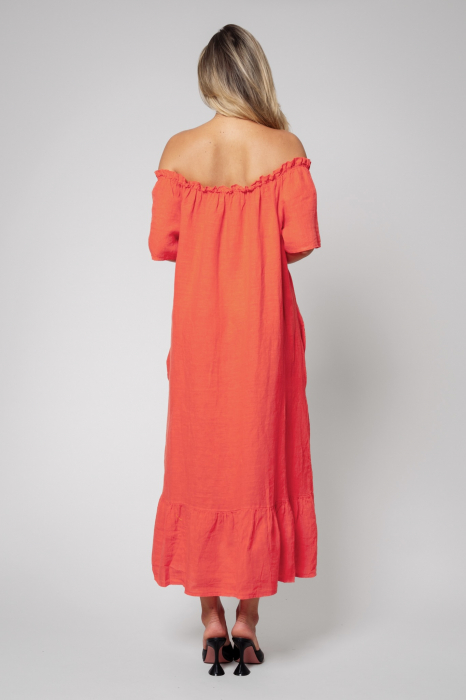 Rochie lunga cu umerii goi 100% in Coral [3]