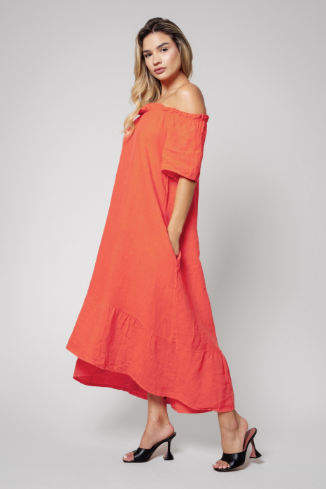 Rochie lunga cu umerii goi 100% in Coral [2]