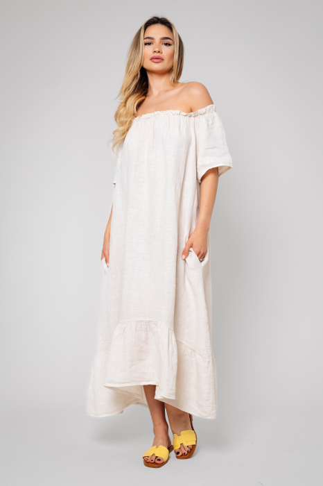 Long dress with bare shoulders Beige [5]