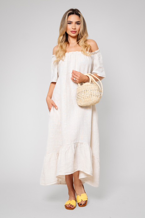 Long dress with bare shoulders Beige [3]