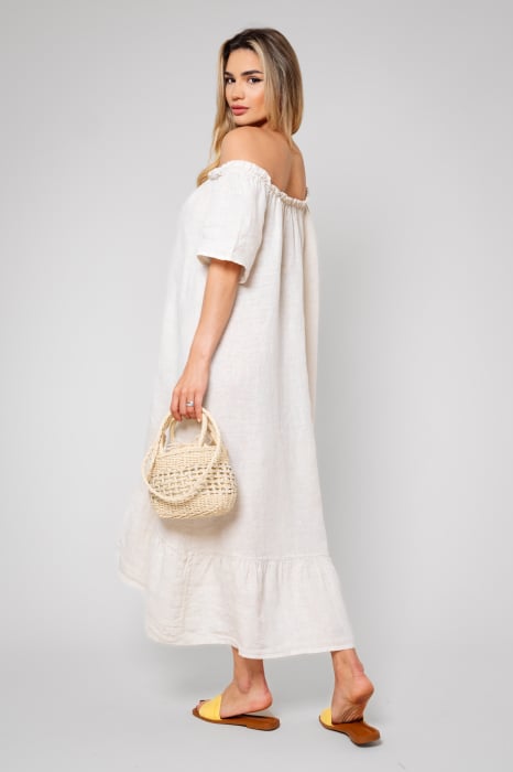 Long dress with bare shoulders Beige [4]