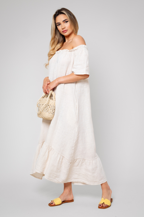 Long dress with bare shoulders Beige [2]