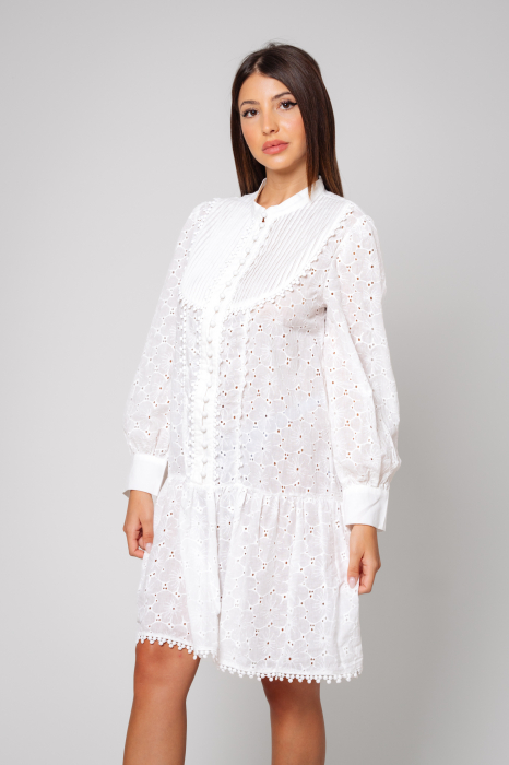 Rochie scurta tip camasa cu broderie White [5]