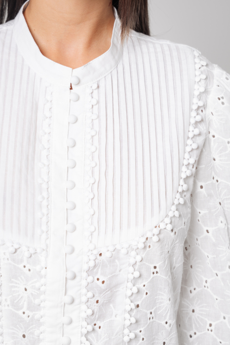 Rochie scurta tip camasa cu broderie White [2]