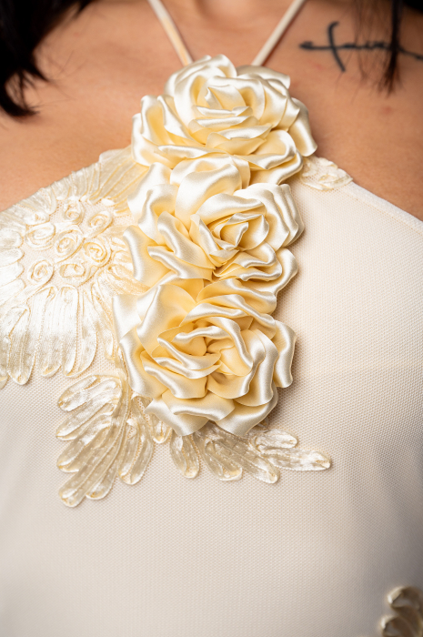 Rochie lunga stramta cu broderie Cream [4]