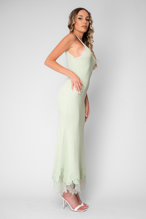 Rochie lunga tricotata cu dantela Mint [3]