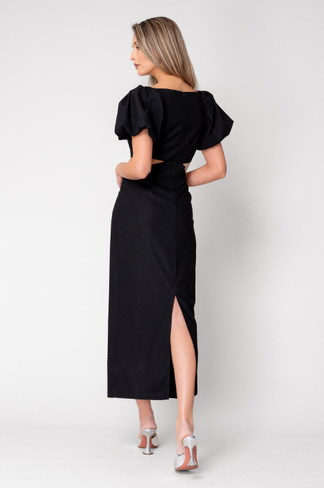 Rochie midi cu maneci bufante Black [5]