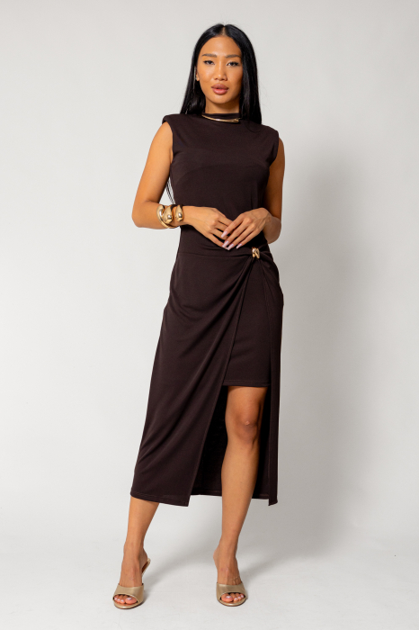 Midi dress with decorative ring Brown [2]