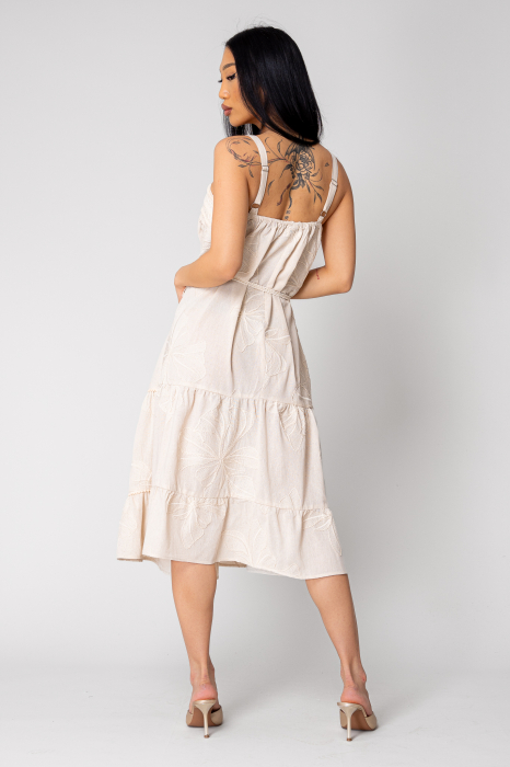 Long dress with straps and embroidery Beige [3]
