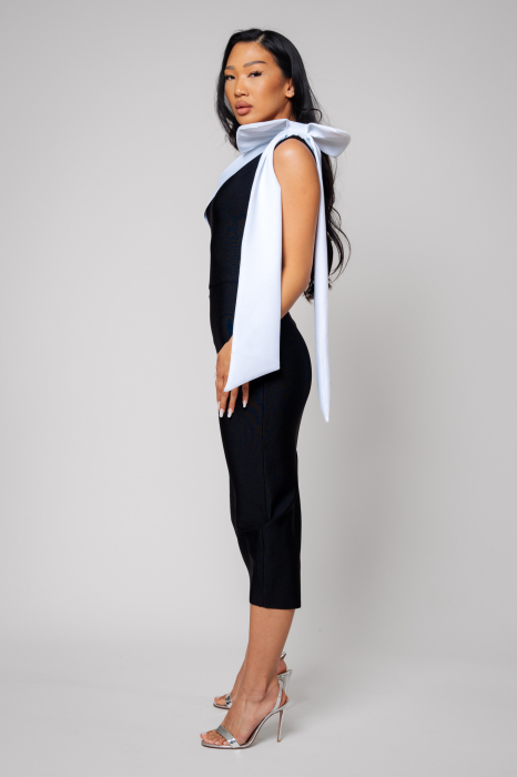 Rochie Stramta Midi Off White/Black [2]